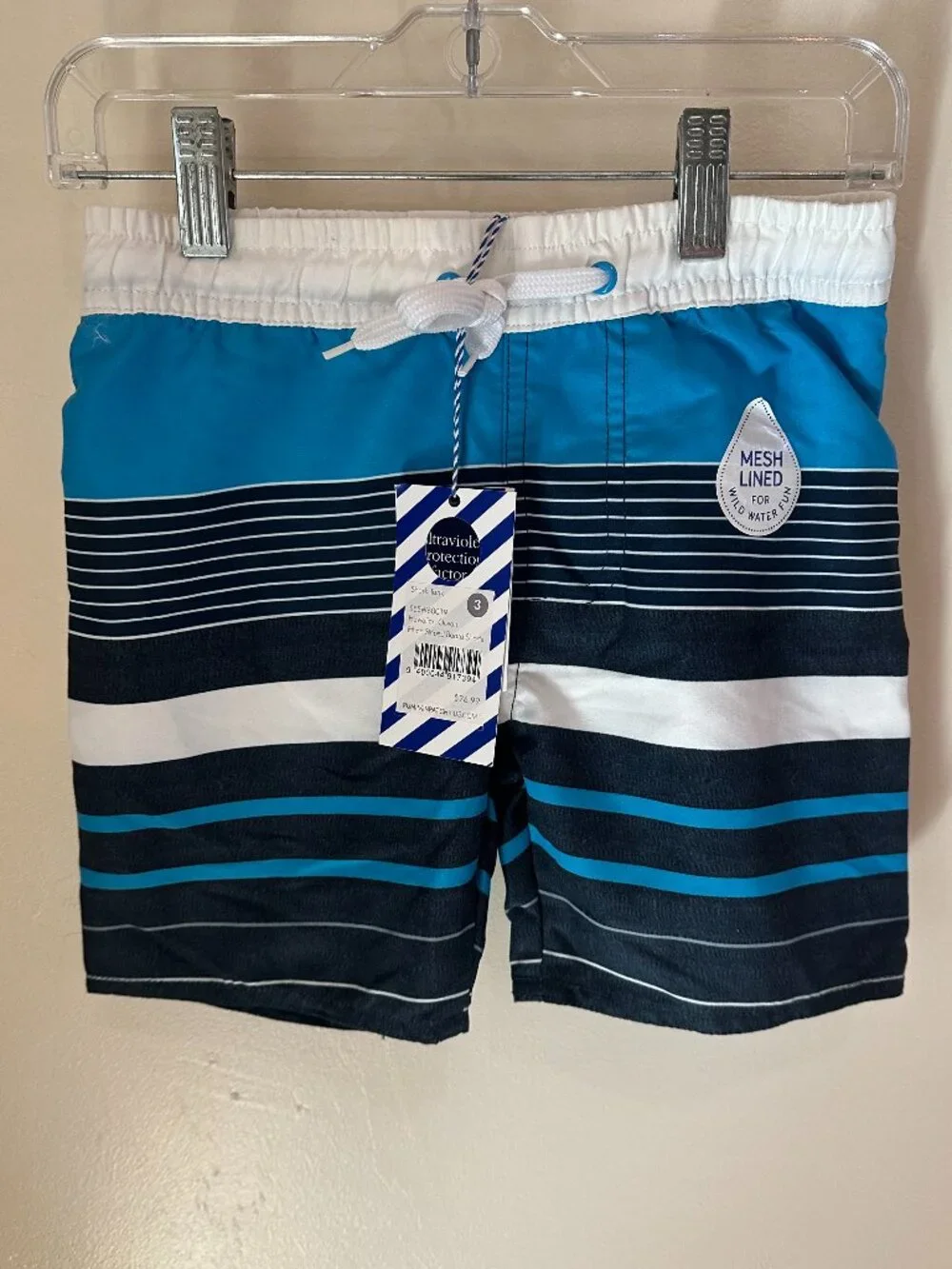 NWT Pumpkin Patch Ethan Striped Board Shorts Hawaiian Ocean UPF 50+ DS